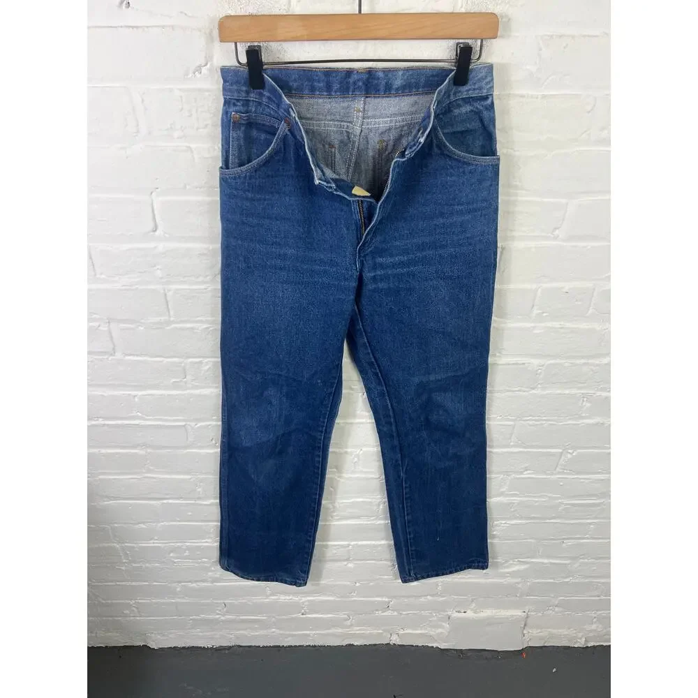 Vintage Wrangler Men's Straight Leg Denim Jeans Mid-Rise Stretch Blue Size 30/32